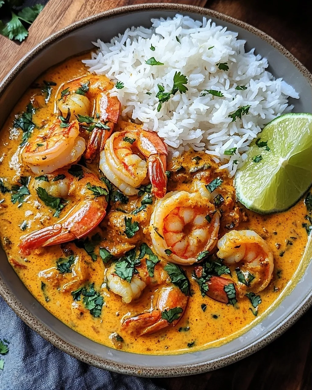 Aromatisches Garnelen Curry mit Kokosmilch und Reis