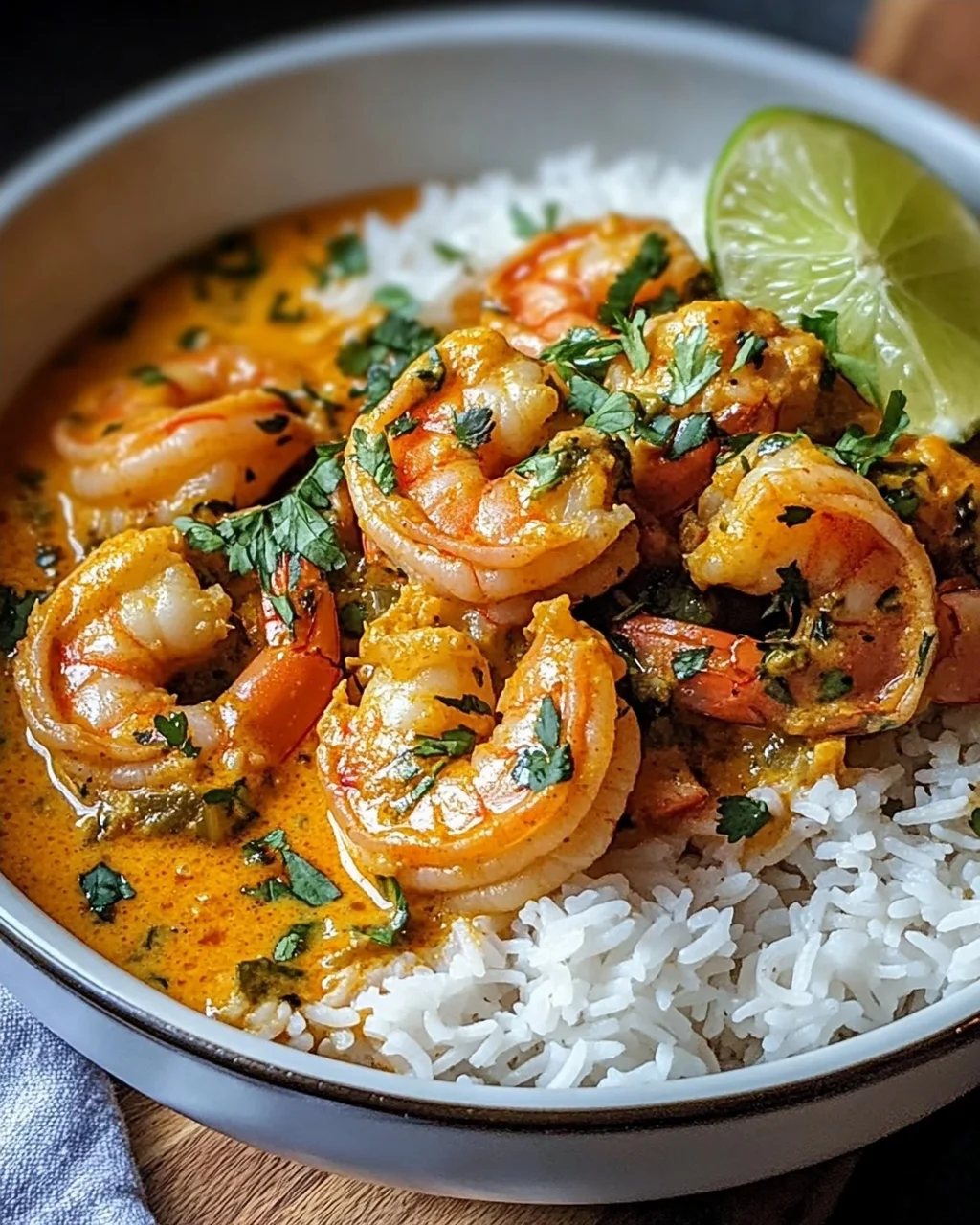 Aromatisches Garnelen Curry mit Kokosmilch und Reis
