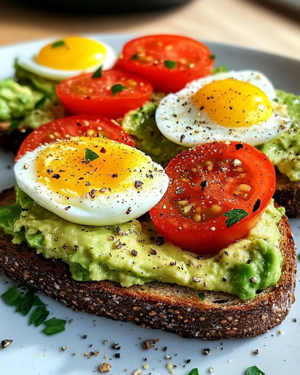 Avocado Toast mit Ei und Tomaten