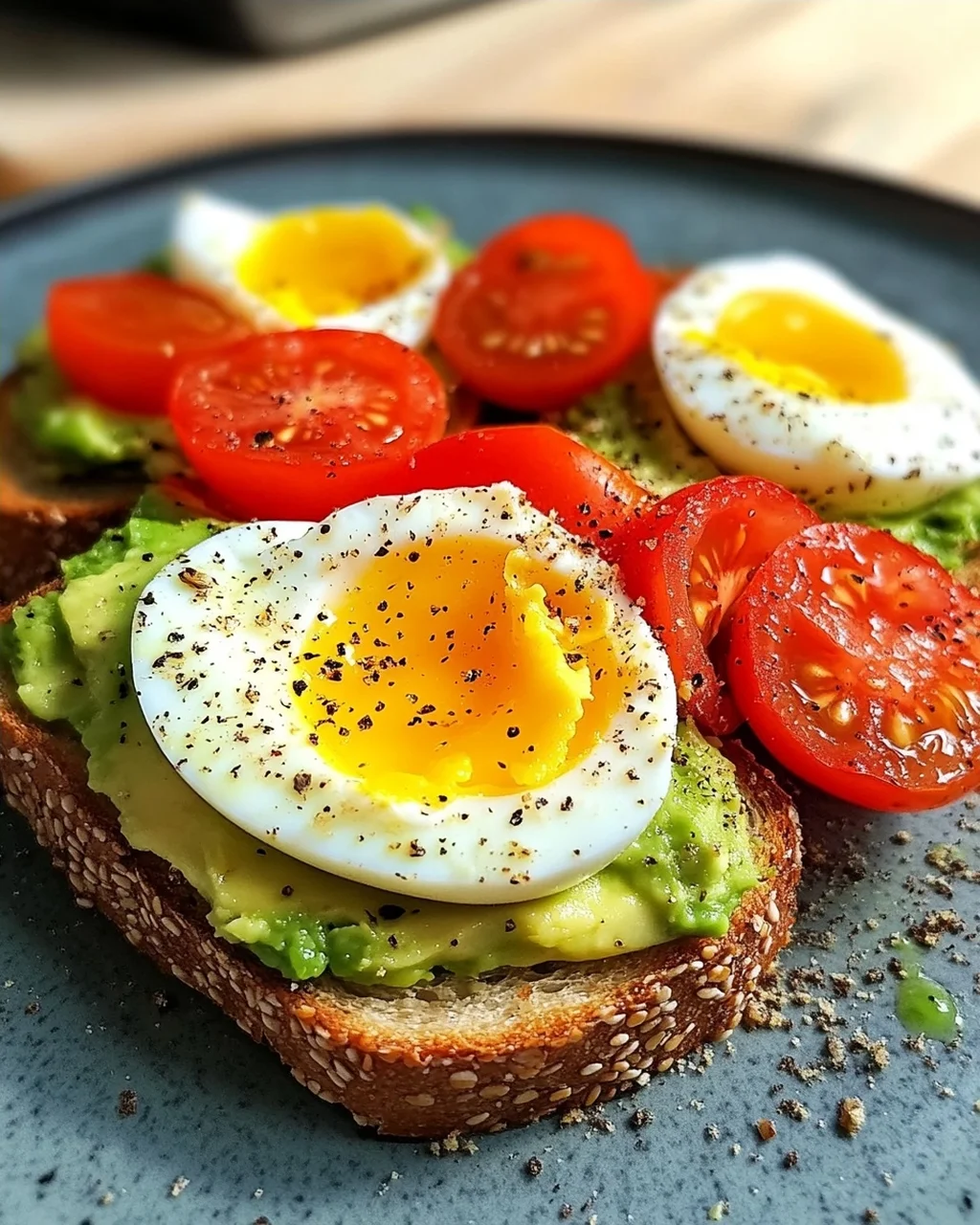 Avocado Toast mit Ei und Tomaten