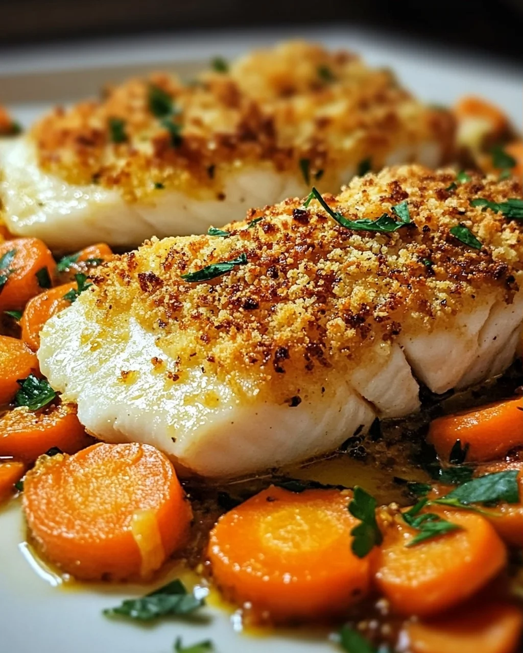 Baked Coalfish with Mustard Carrots