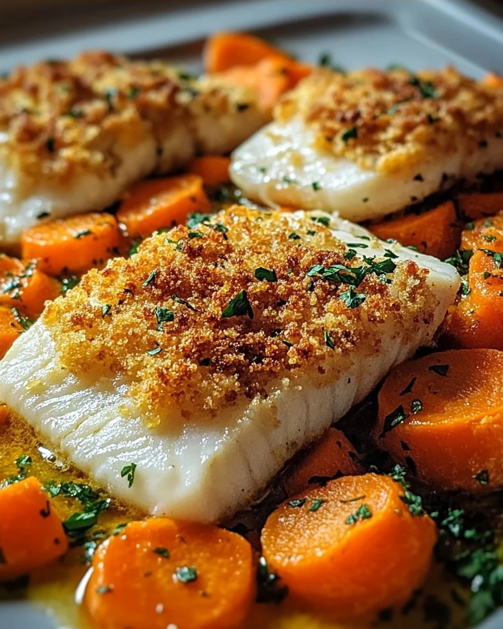 Baked Coalfish with Mustard Carrots