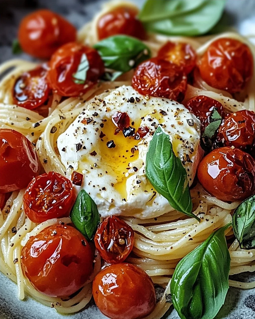 Burrata Pasta mit Tomaten aus dem Ofen