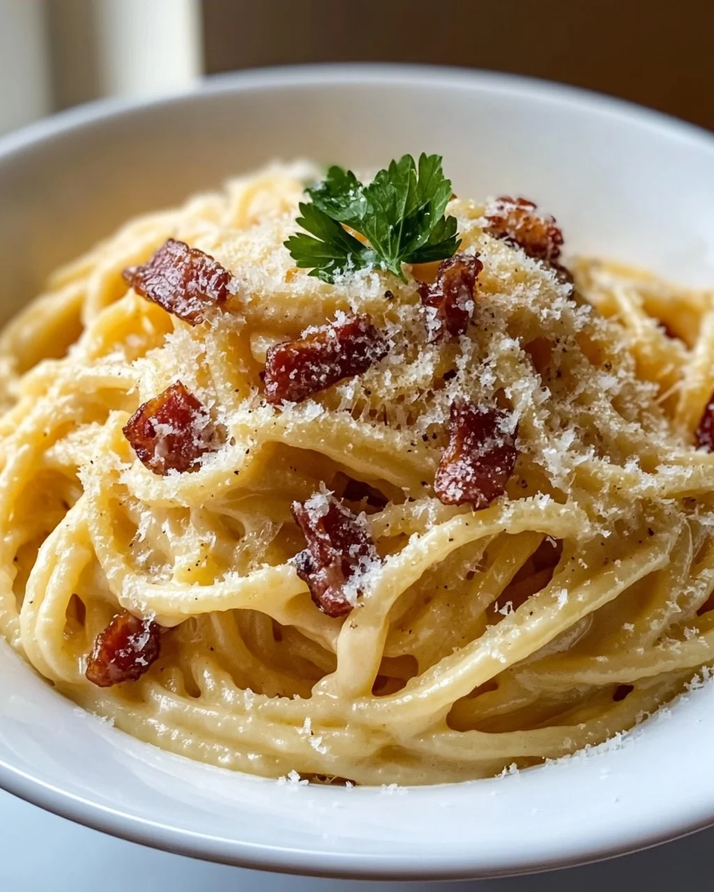 Cremige Carbonara Pasta Bowl: Rind & Parmesan Pur