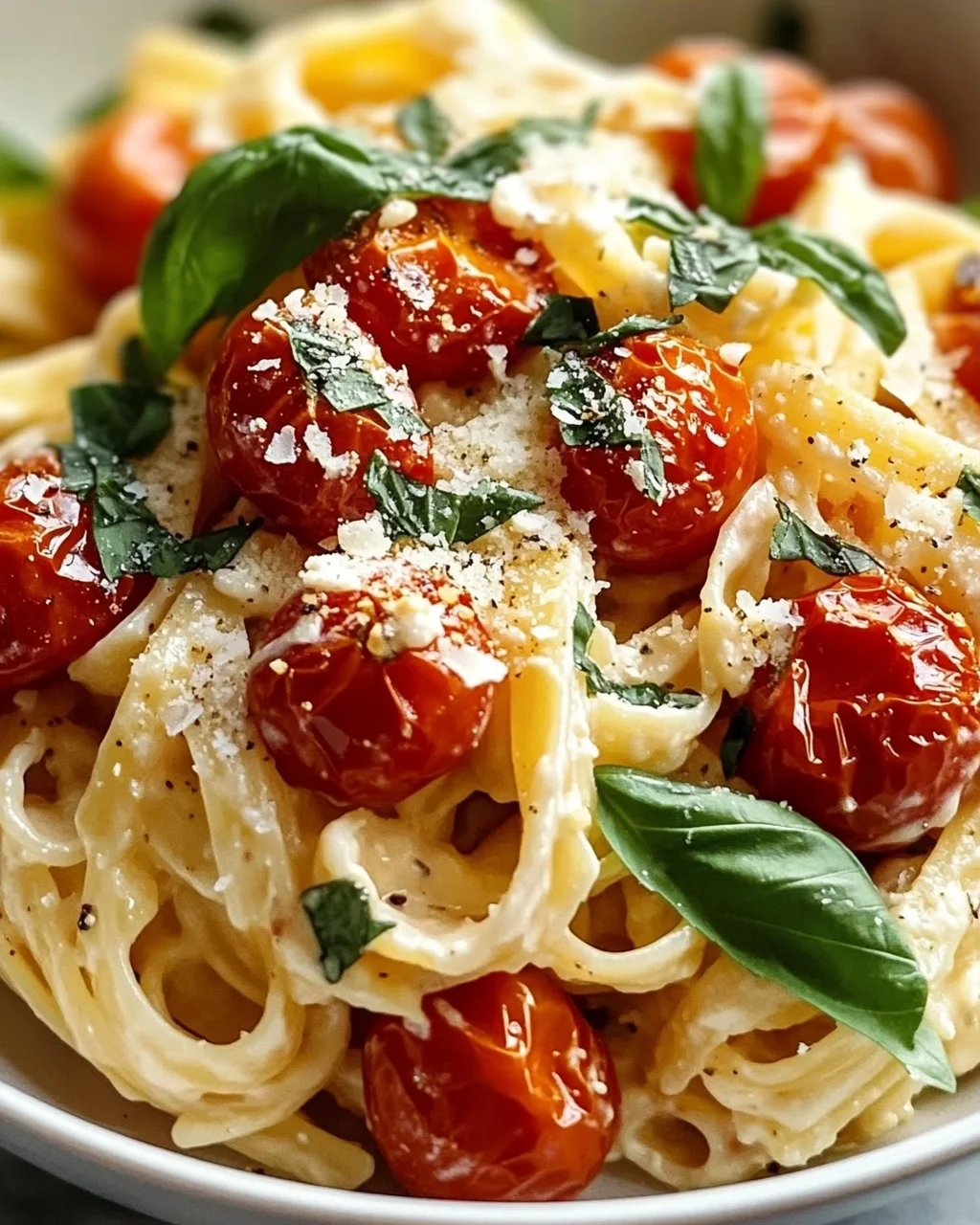 Cremige Ricotta Pasta mit gerösteten Tomaten & Knoblauch