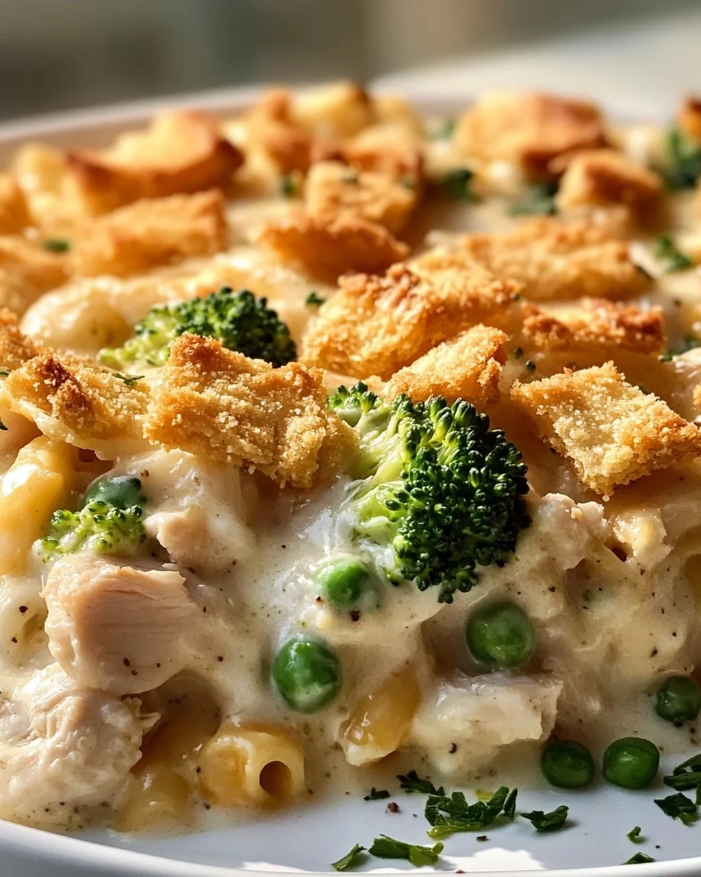 Cremiger Hähnchen Alfredo Auflauf mit buttriger Kruste