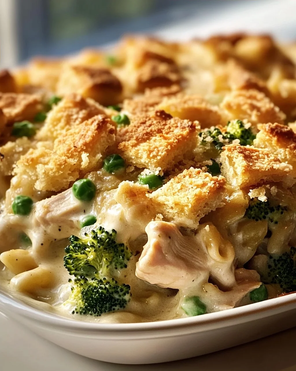 Cremiger Hähnchen Alfredo Auflauf mit buttriger Kruste