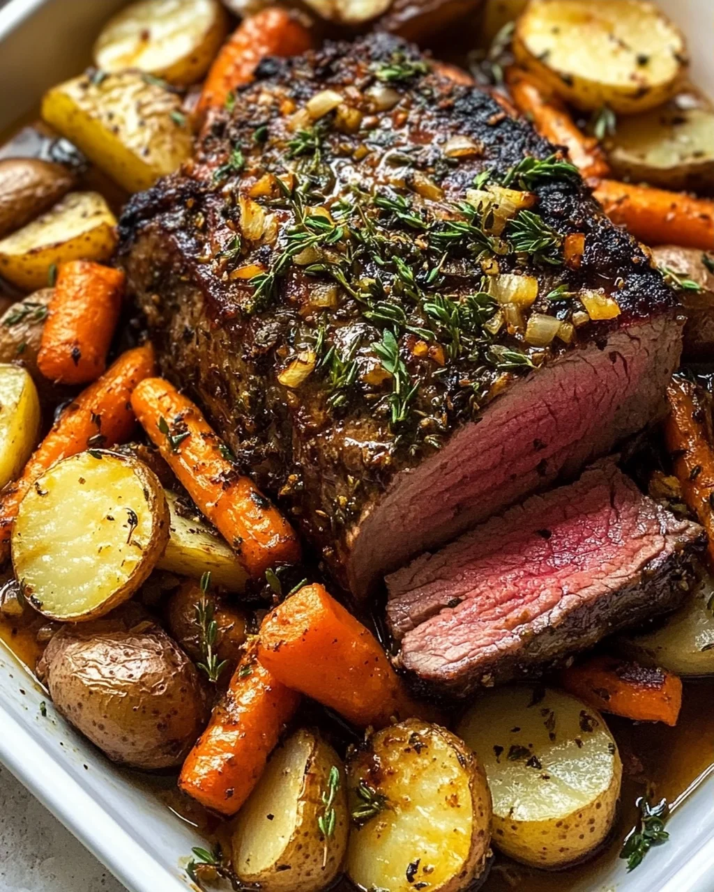 Garlic Herb Beef Roast With Root Vegetables Recipe