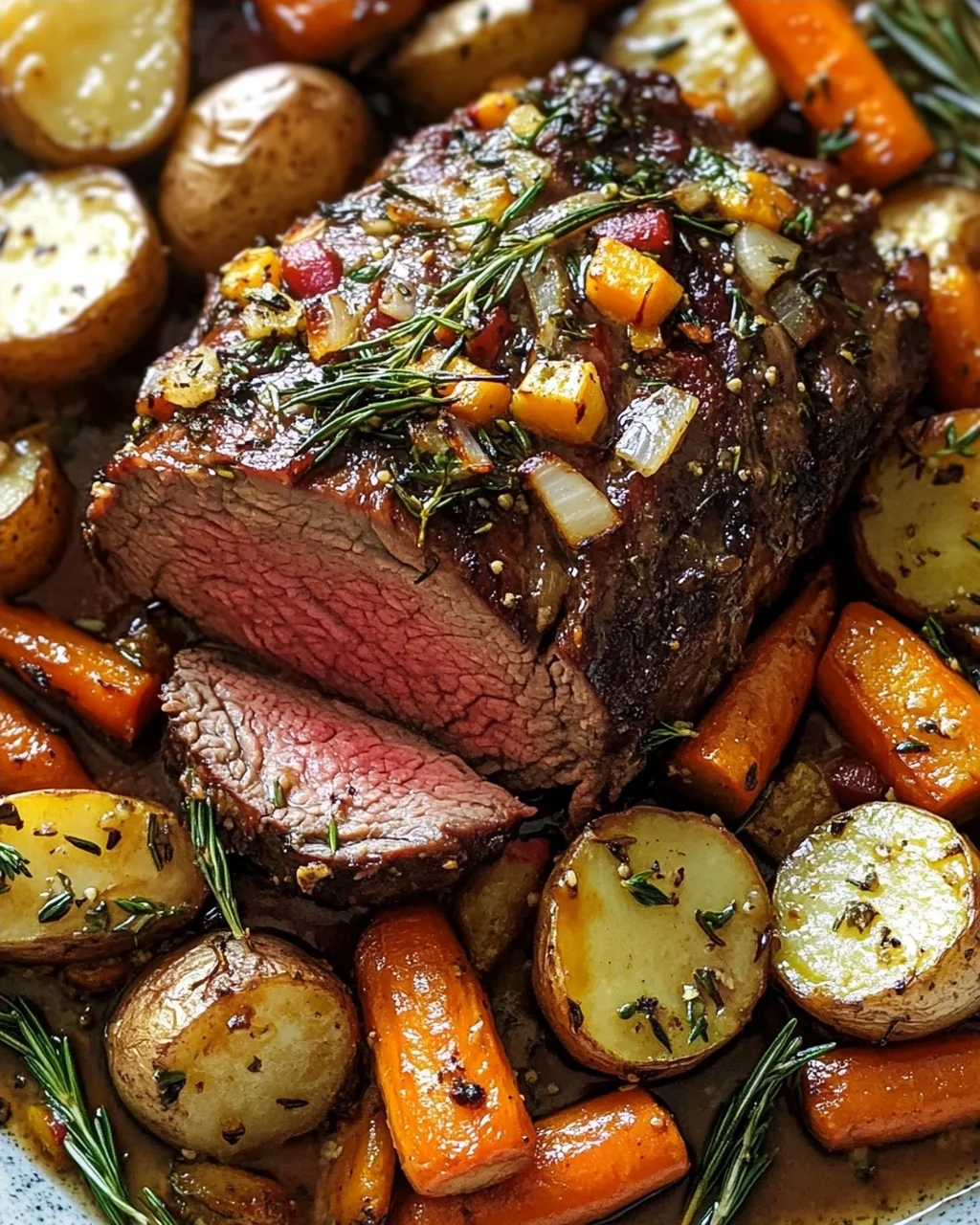 Garlic Herb Beef Roast With Root Vegetables Recipe