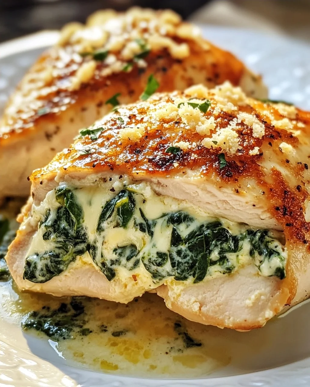 Gefüllte Hähnchenbrust mit Frischkäse und Spinat