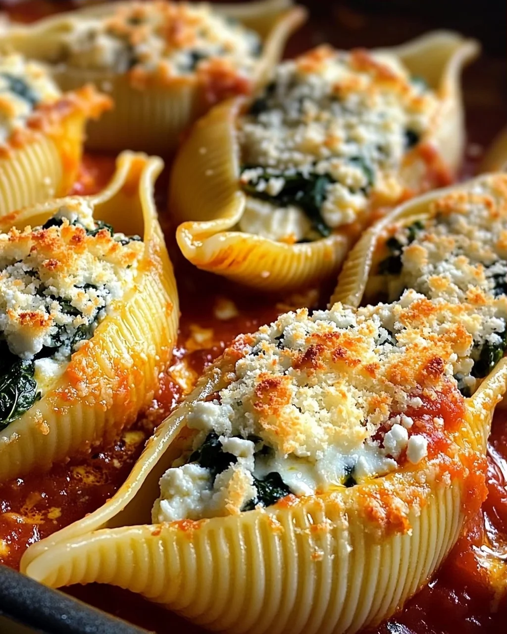 Gefüllte Muschelnudeln mit Ricotta und Spinat