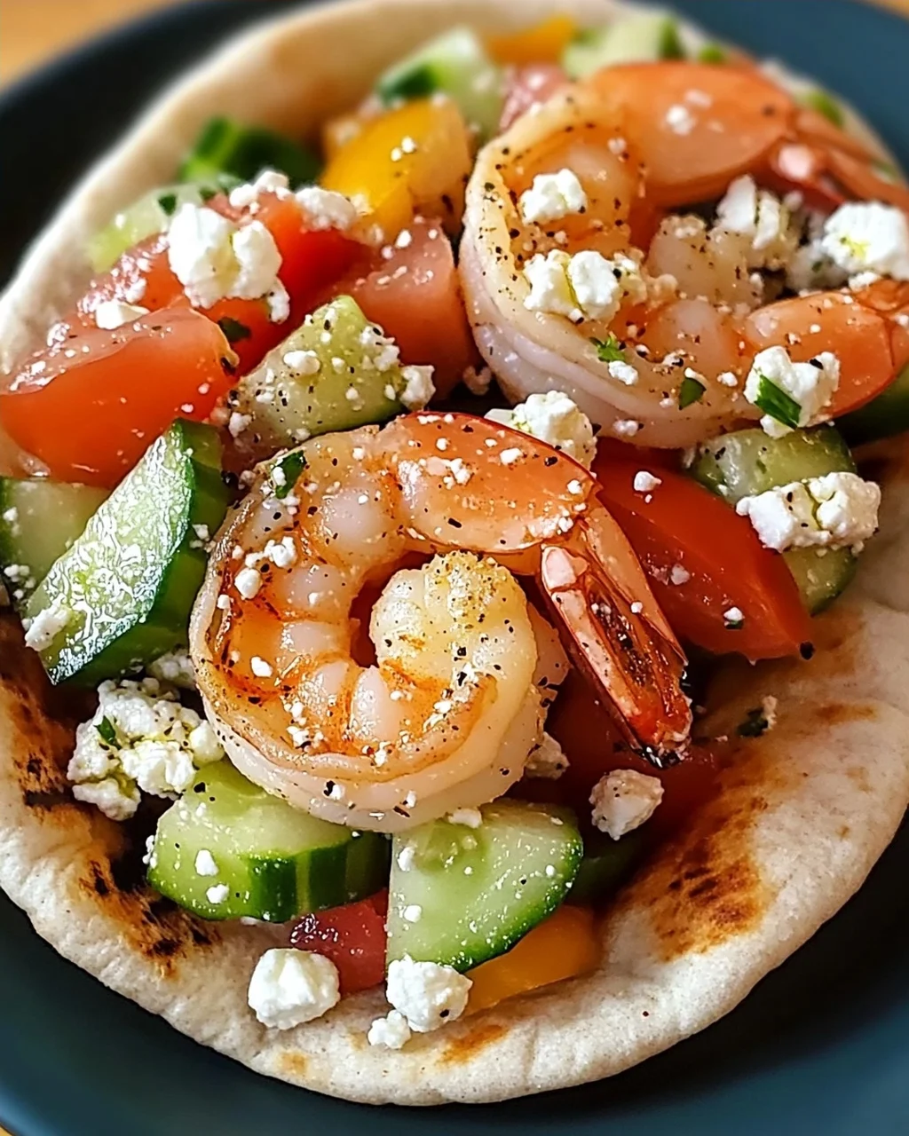 Griechische Salat Pita Taschen mit Garnelen schnell zubereitet