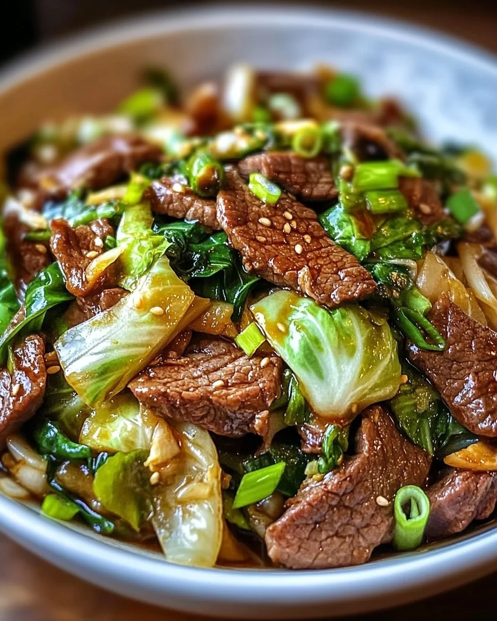 Herzhafter Rindfleisch- und Kohl-Wok für jeden Tag