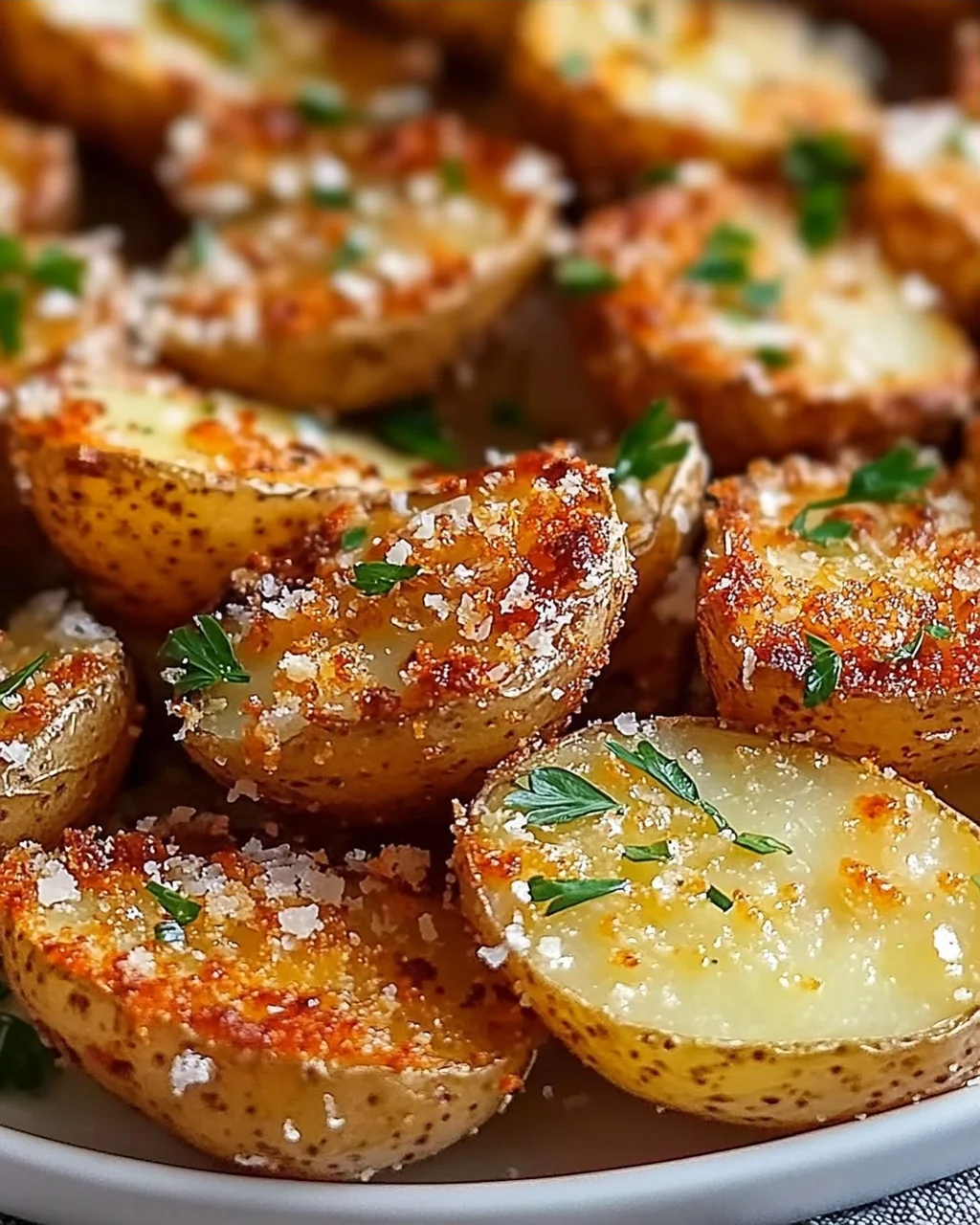 Knoblauch-Parmesan Krustenkartoffeln (Garlic Parmesan Crusted Potatoes)