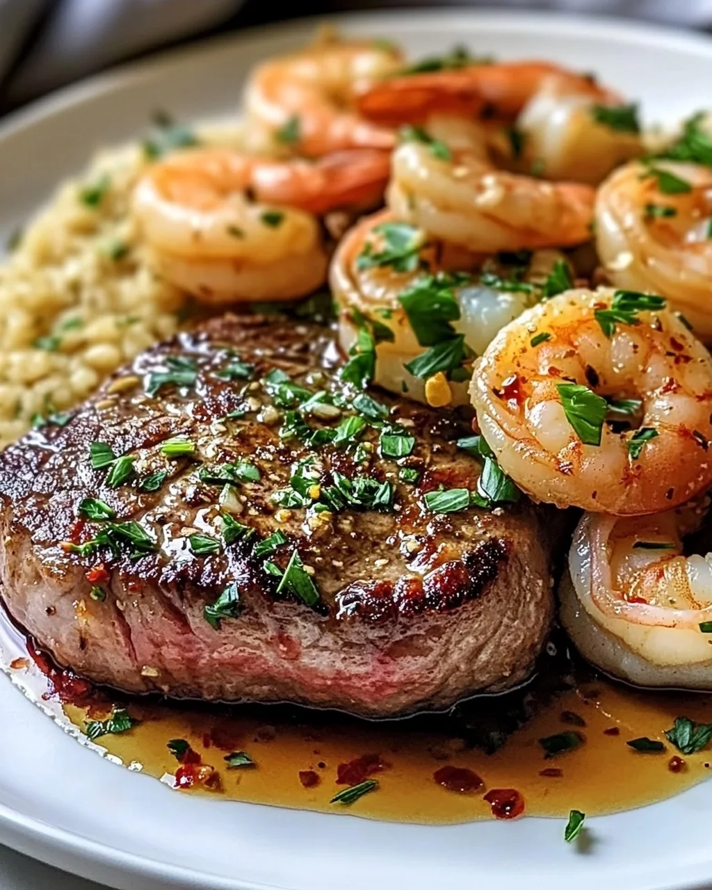 Knoblauchbutter Garnelen und Steak für dein Date Night