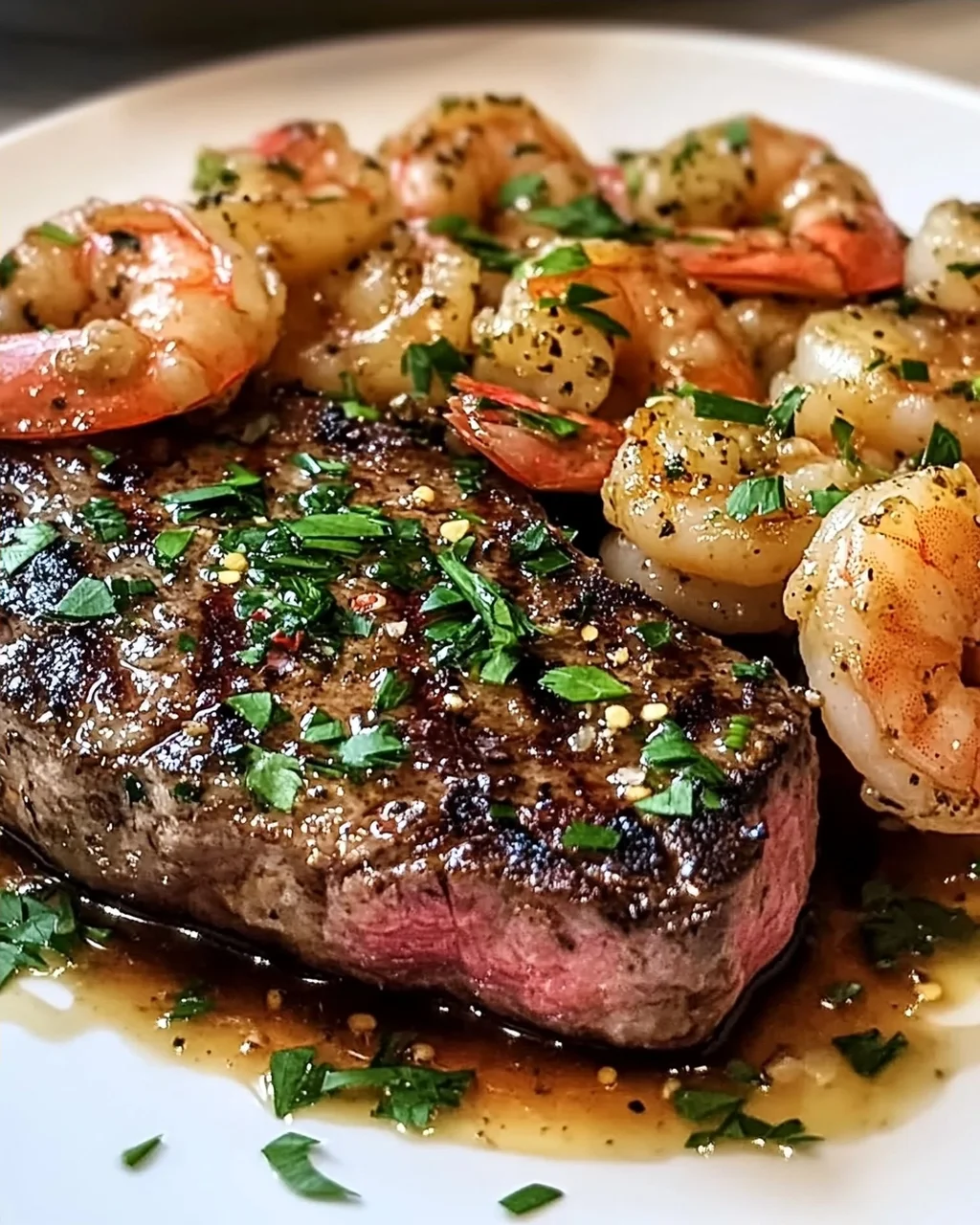 Knoblauchbutter Garnelen und Steak für dein Date Night