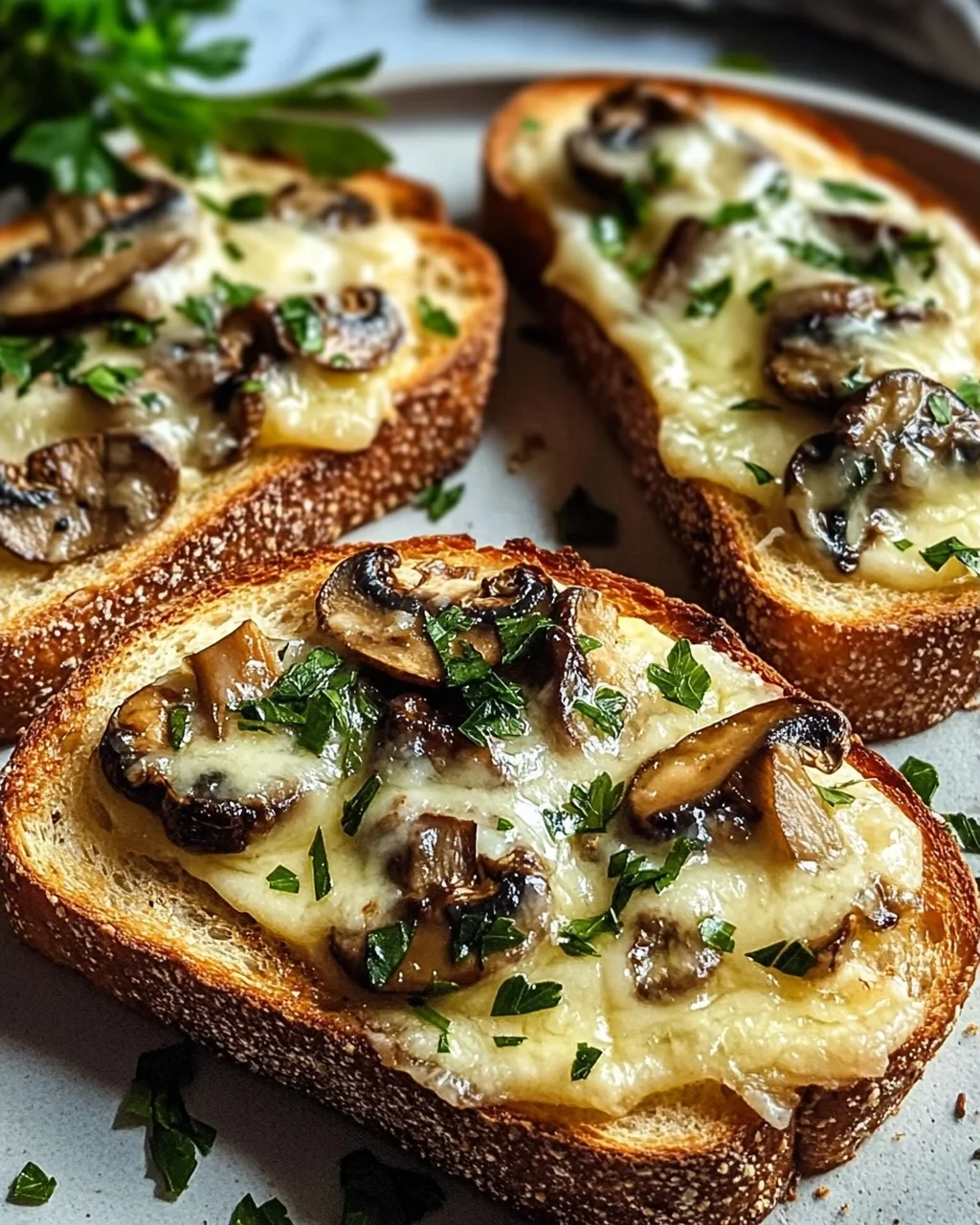 Knusprige Käse-Beef-Champignon-Knoblauch-Toasts Rezept