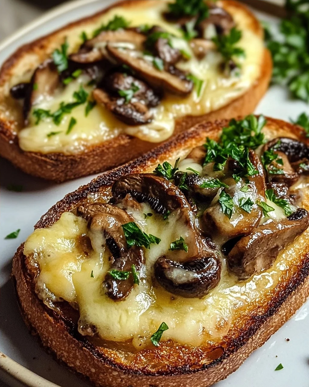 Knusprige Käse-Beef-Champignon-Knoblauch-Toasts Rezept