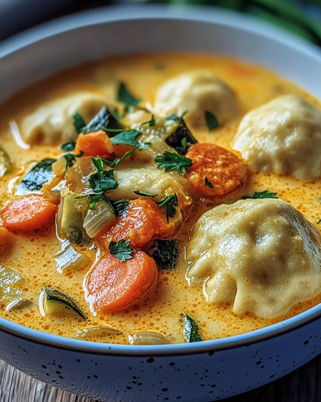 Kokos Curry Suppe mit Dumplings