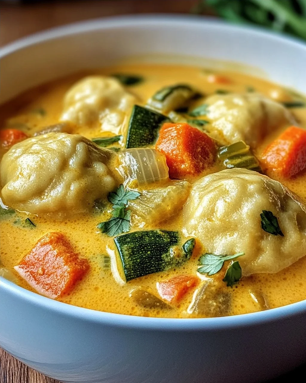 Kokos Curry Suppe mit Dumplings