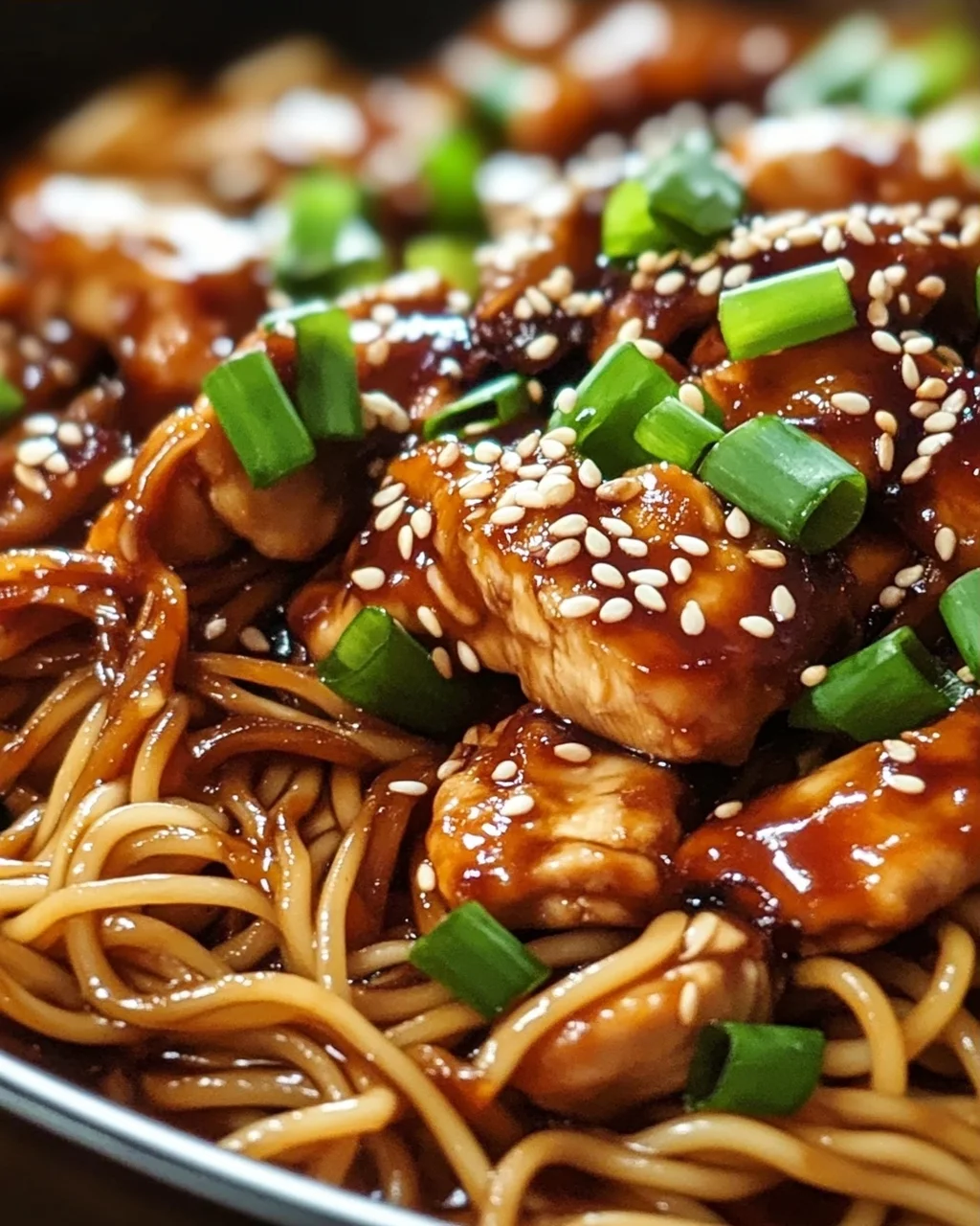 Leckere Hähnchen Teriyaki Nudeln mit Sesam & Frühlingszwiebeln