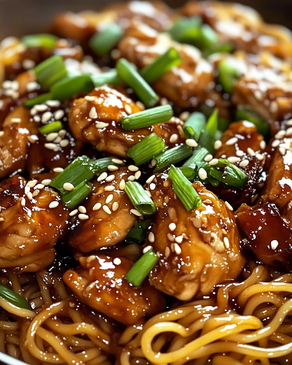 Leckere Hähnchen Teriyaki Nudeln mit Sesam & Frühlingszwiebeln