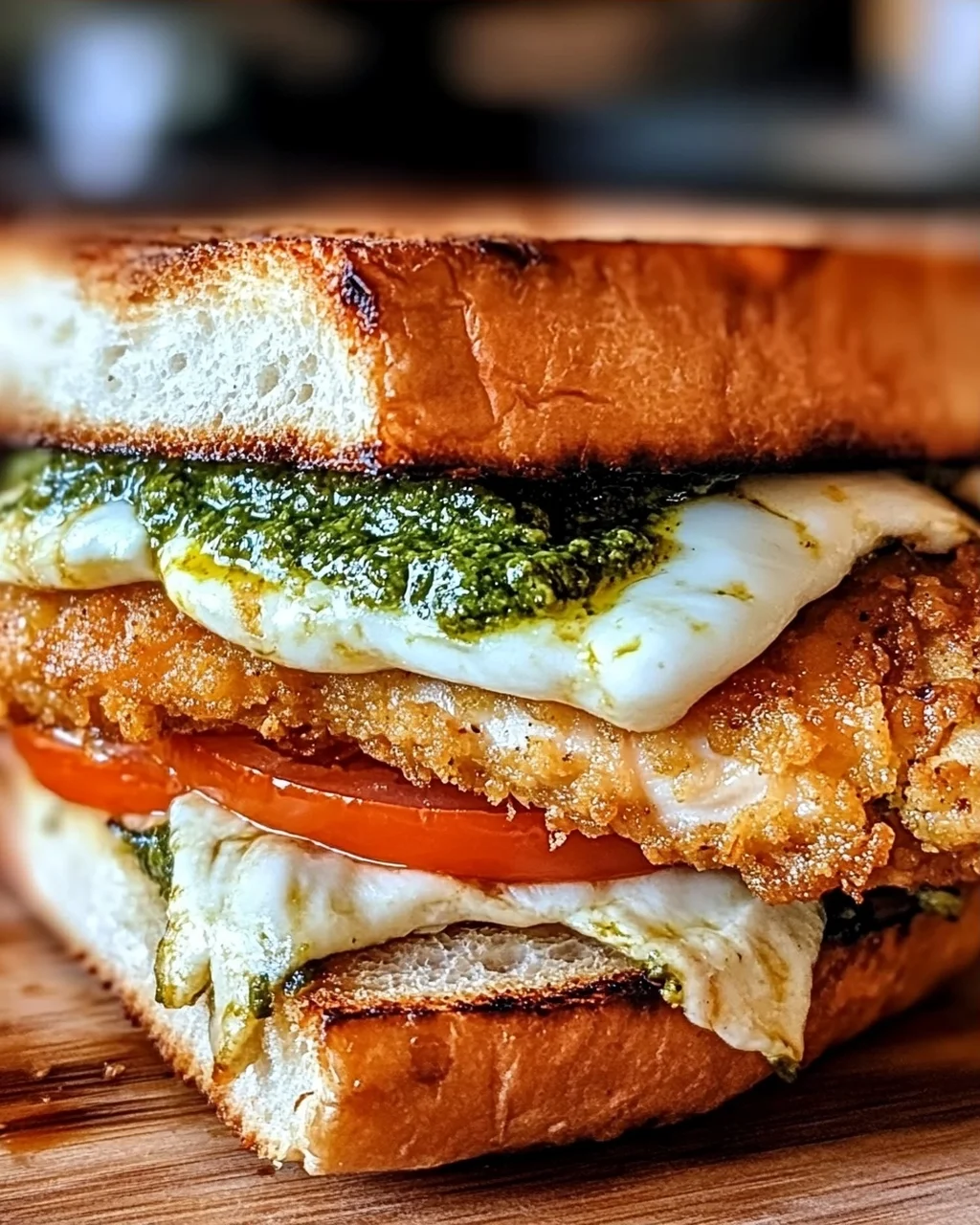 Pfannen gebratenes Hähnchen Pesto Sandwich leicht gemacht