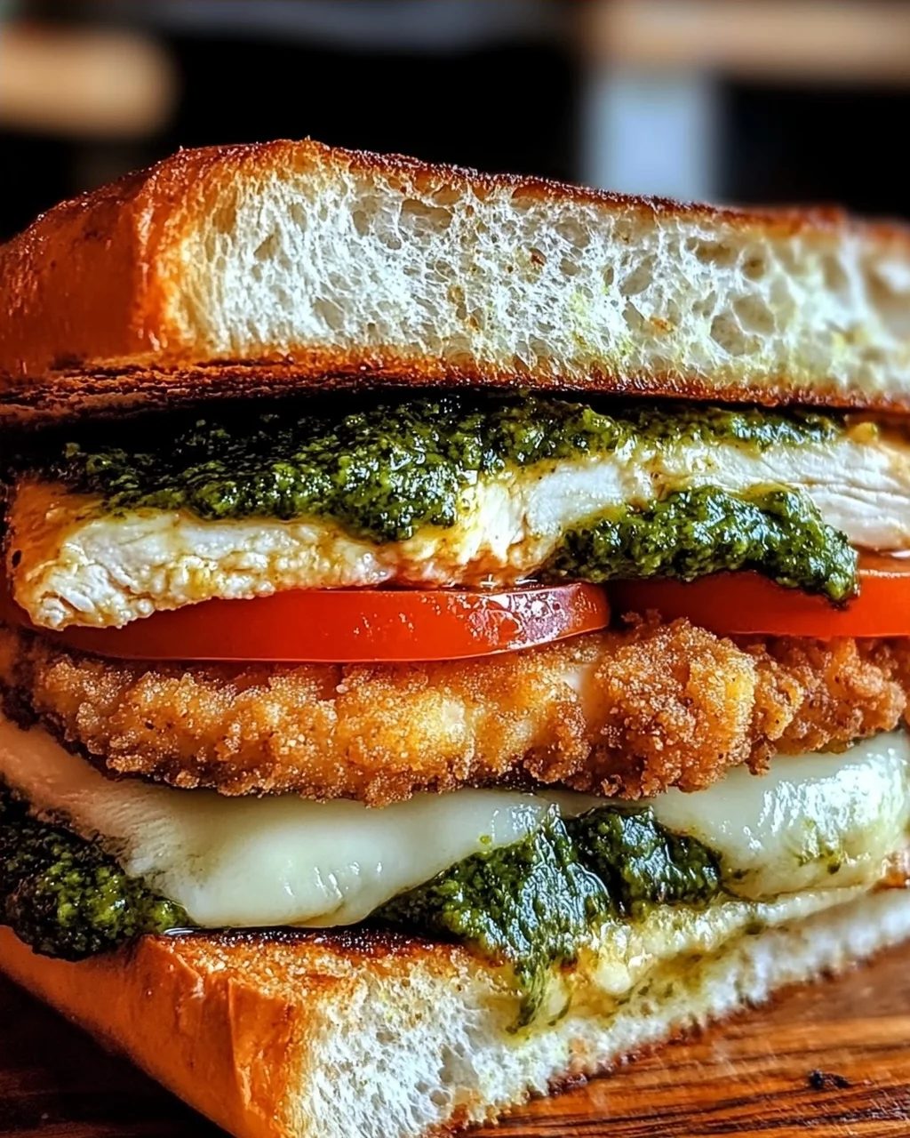 Pfannen gebratenes Hähnchen Pesto Sandwich leicht gemacht
