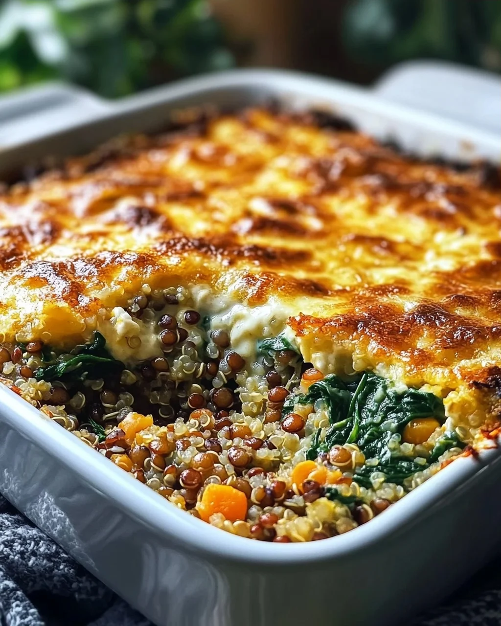 Quinoa Linsen Spinat Auflauf