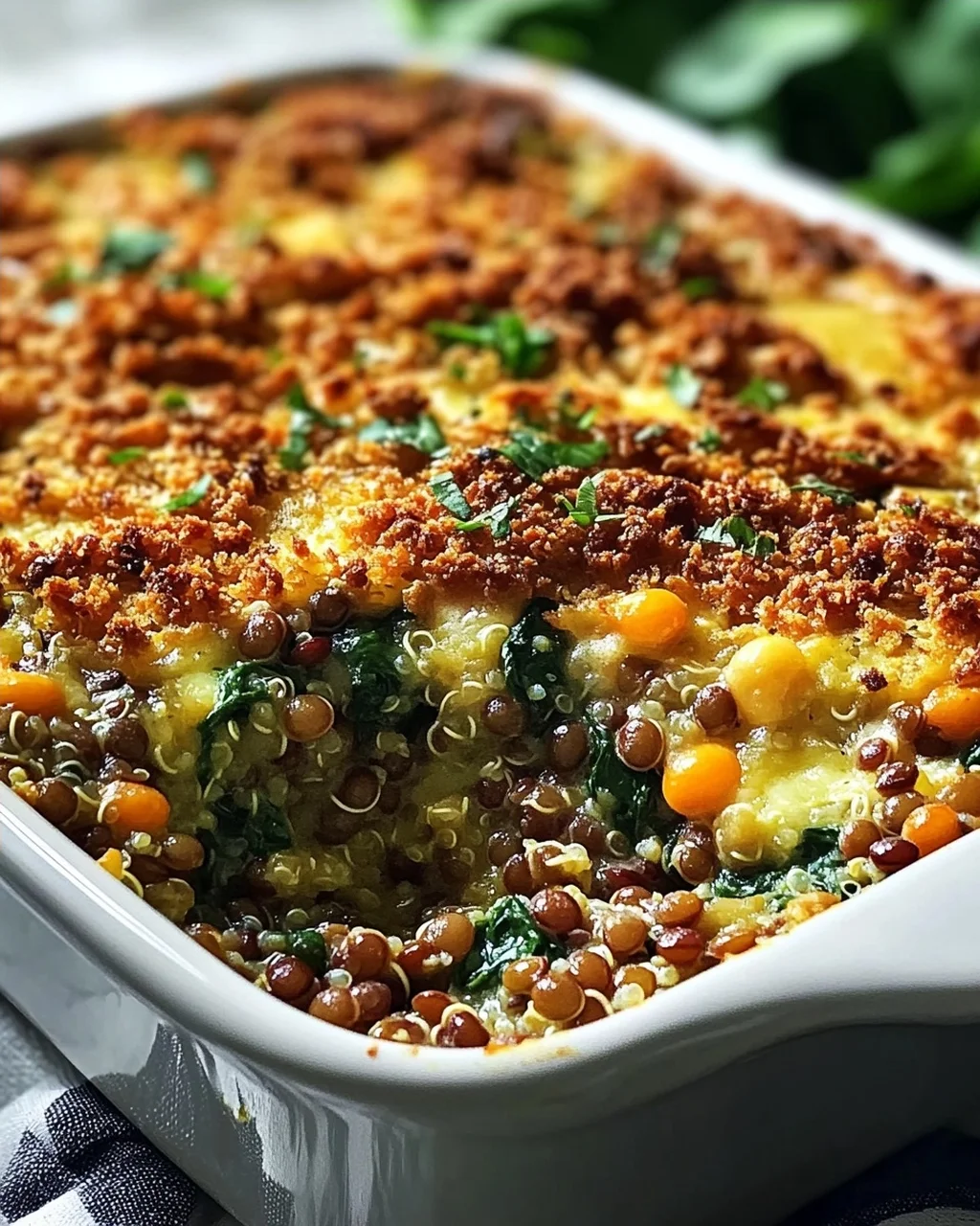 Quinoa Linsen Spinat Auflauf