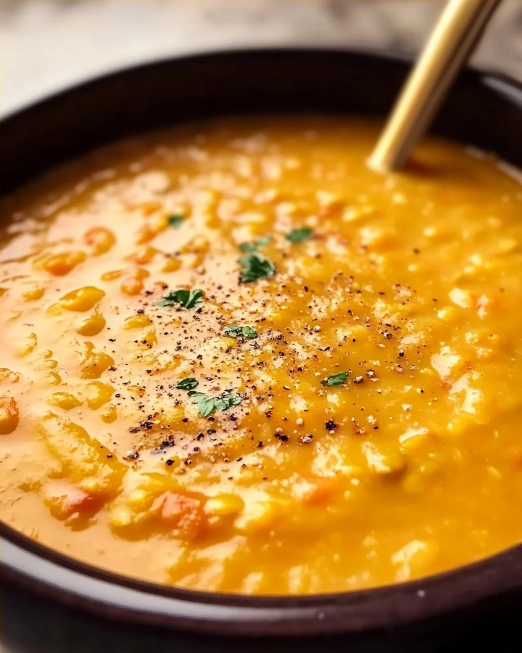 Rote Linsensuppe mit Kokosmilch und Ingwer