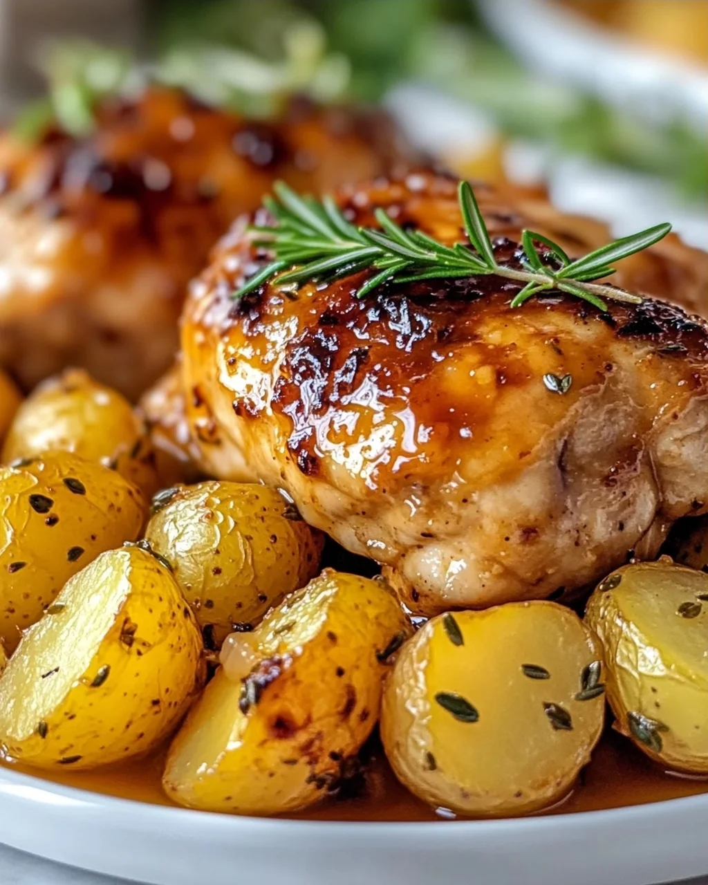 Saftiges Honig-Senf Hähnchen mit knusprigen Rosmarinkartoffeln