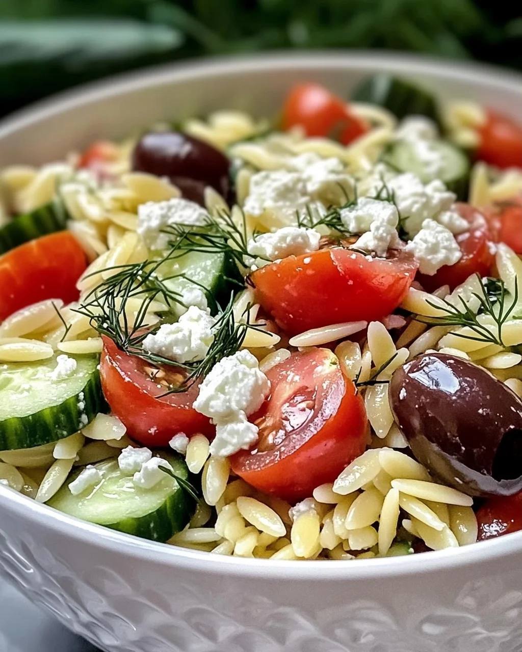 Schneller mediterraner Orzo-Pasta-Salat für heiße Tage