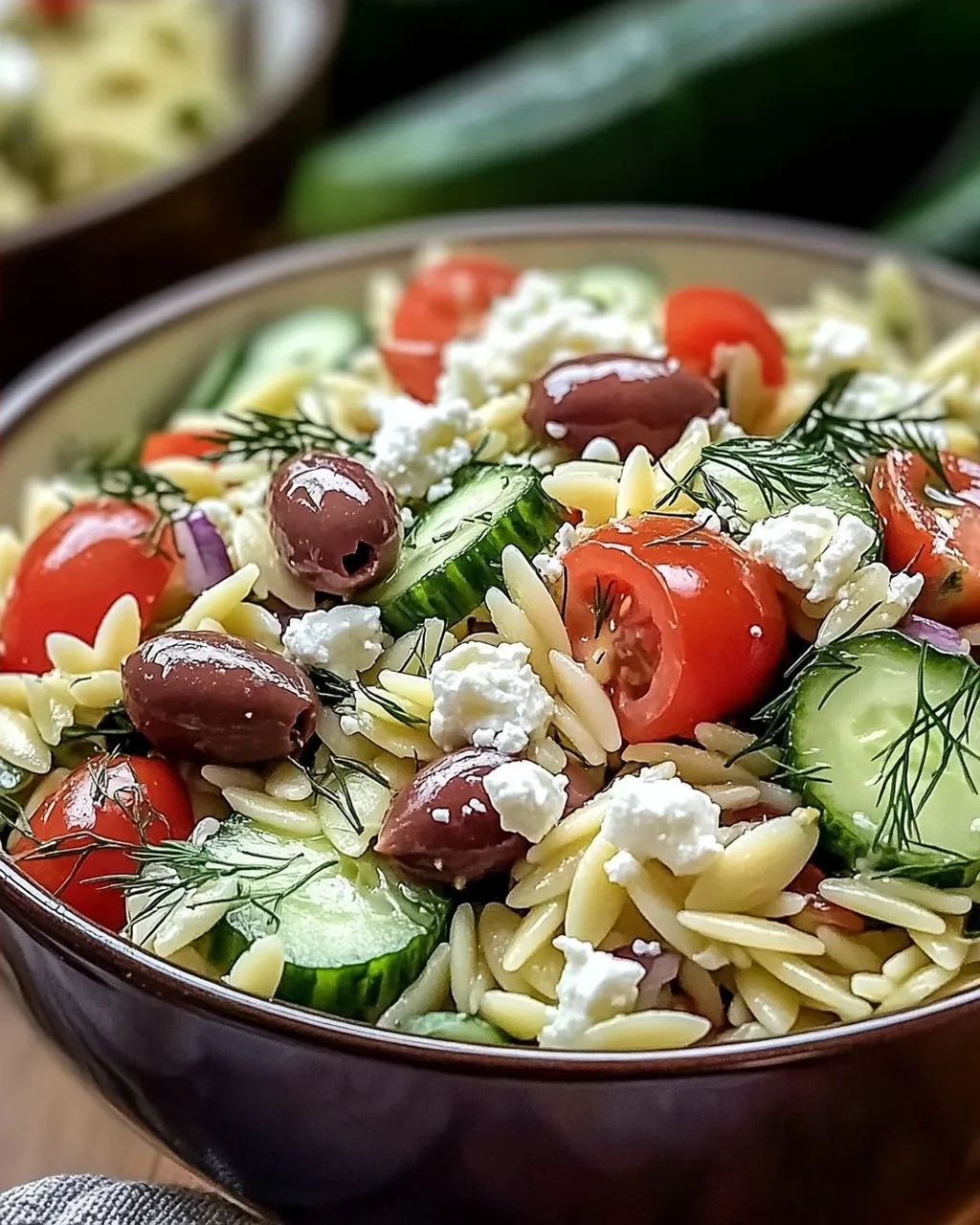 Schneller mediterraner Orzo-Pasta-Salat für heiße Tage