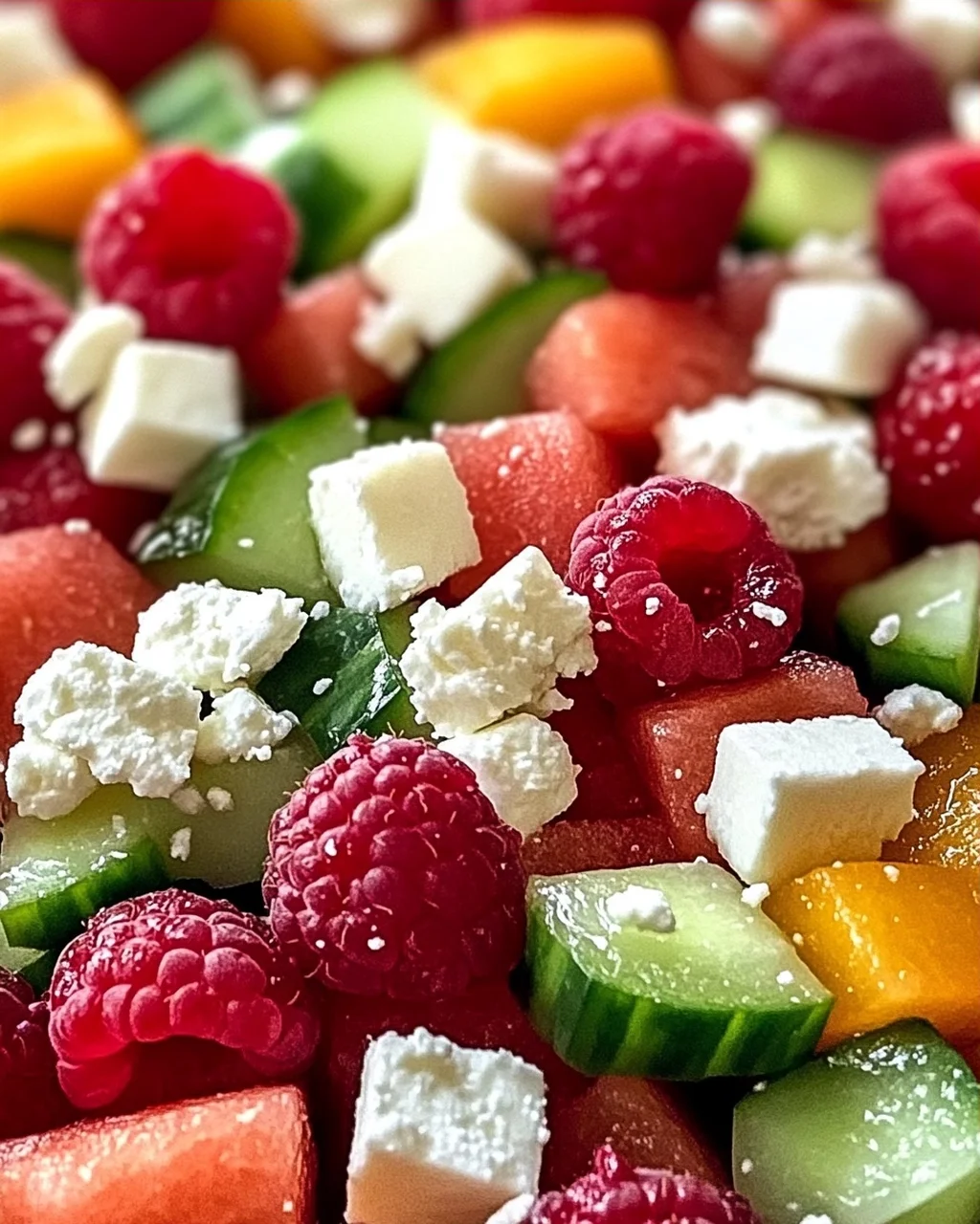 Sommersalat mit Melone, Gurke und Himbeeren