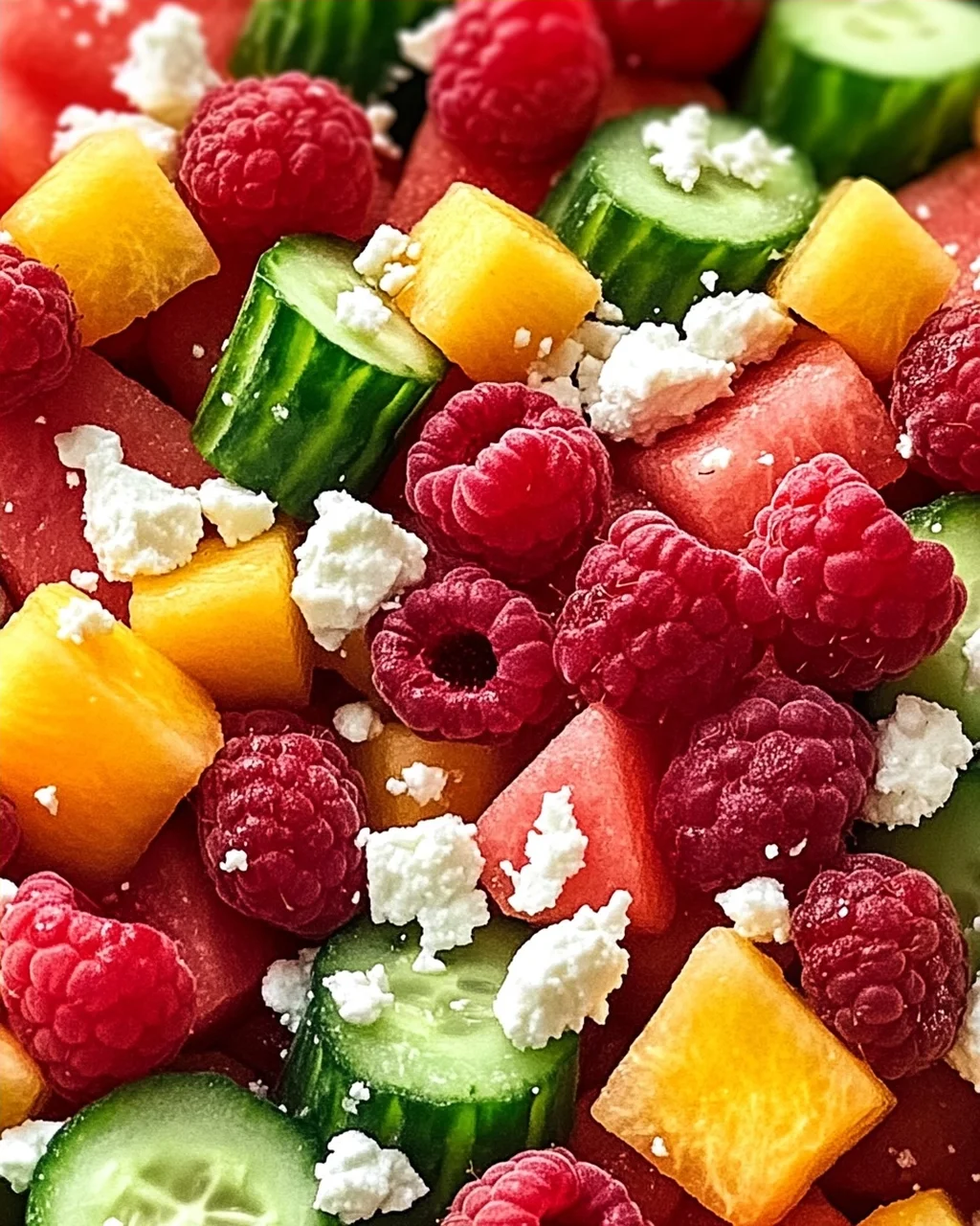 Sommersalat mit Melone, Gurke und Himbeeren