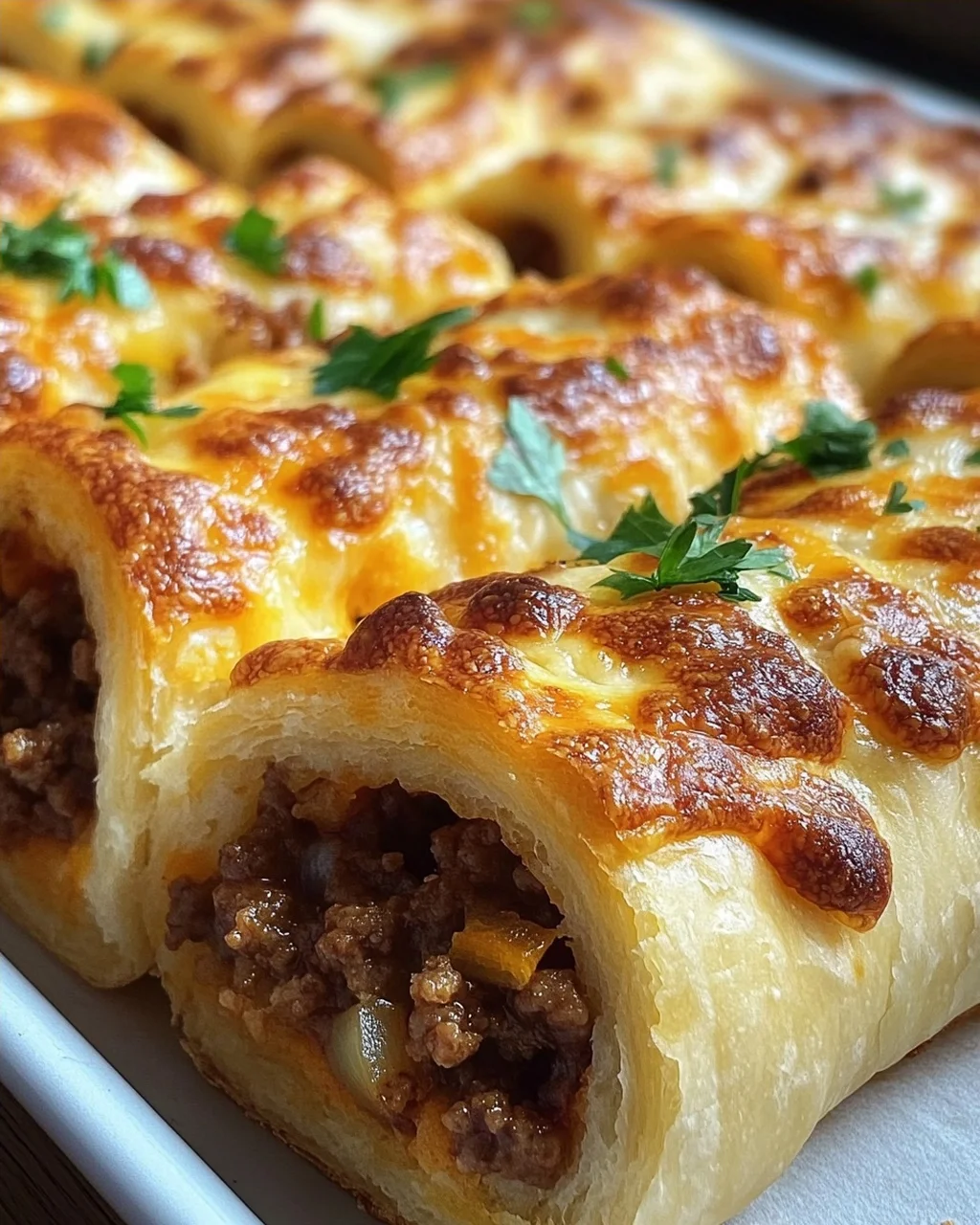 Teig eingerollt mit Hackfleisch