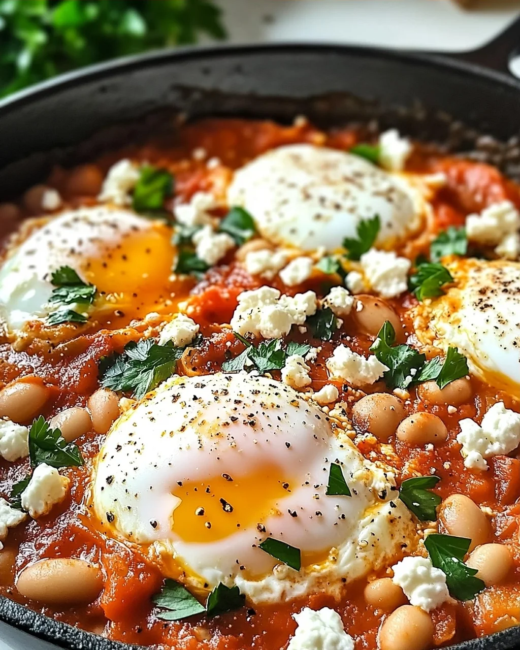 Weiße Bohnen Shakshuka mit Feta für jeden Tag