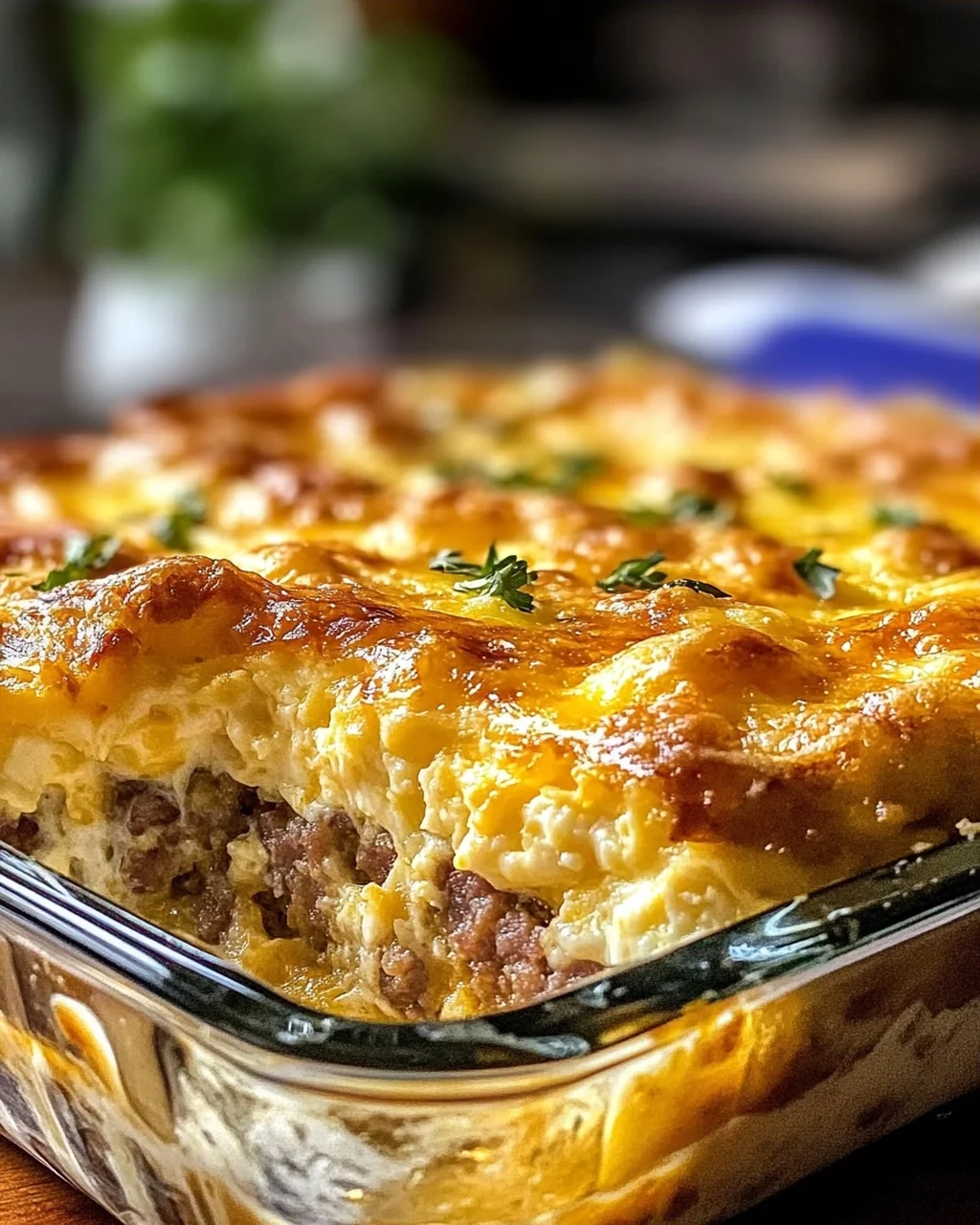 Wurst Eier und Frischkäse Rösti Auflauf für Frühstücksfreunde