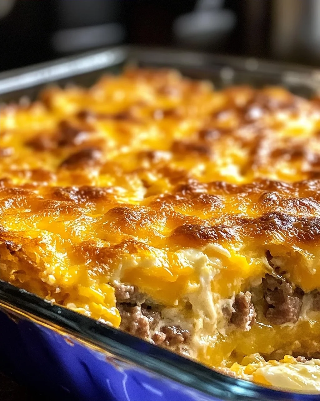 Wurst Eier und Frischkäse Rösti Auflauf für Frühstücksfreunde