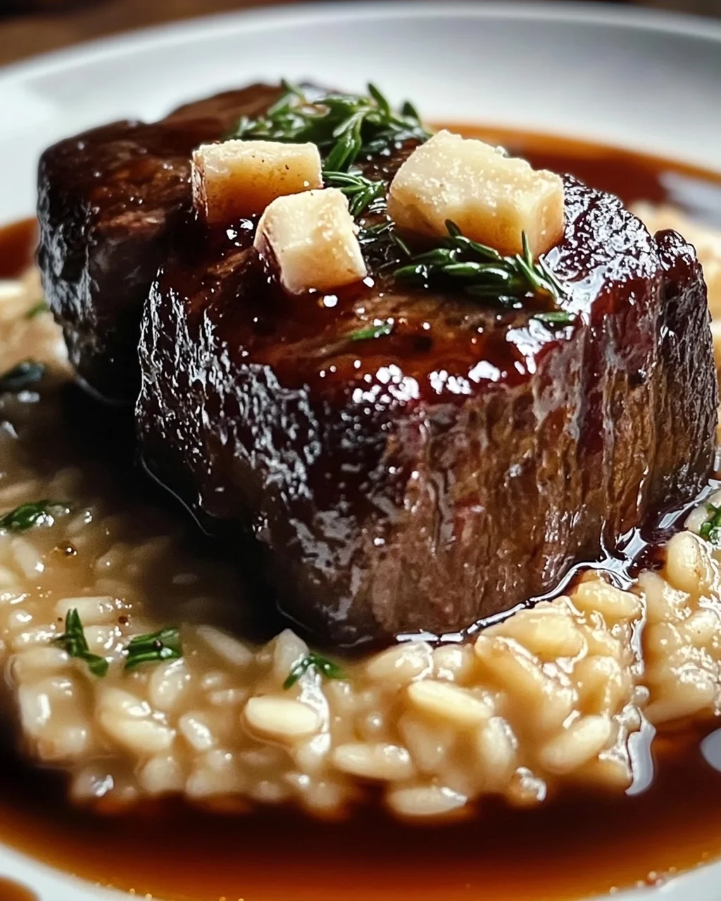 Zarte Rinderbrust in Cola mit cremigem Parmesan-Risotto