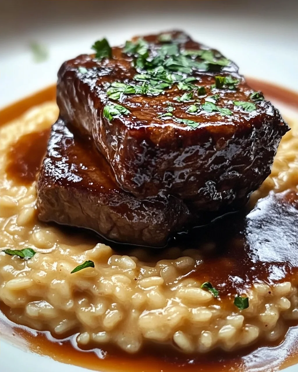 Zarte Rinderbrust in Cola mit cremigem Parmesan-Risotto